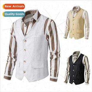 men casua Japanese loose summer vest linen retro new 2023