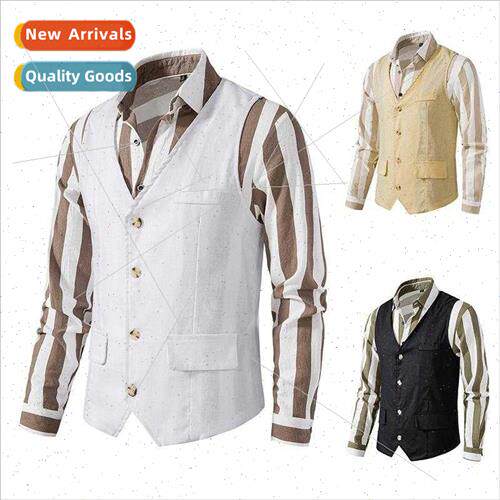 2023 new Japanese nd retro linen men vest summer loose casua