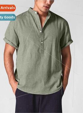Cotton linen short-sleeved men t-shirt summer shirt men nd l