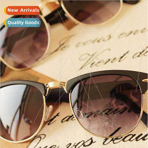 Europe retro rice nail metal half frame Square Frame glasses