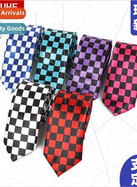 5cm polyester silk printing narrow tie men women checkerboar