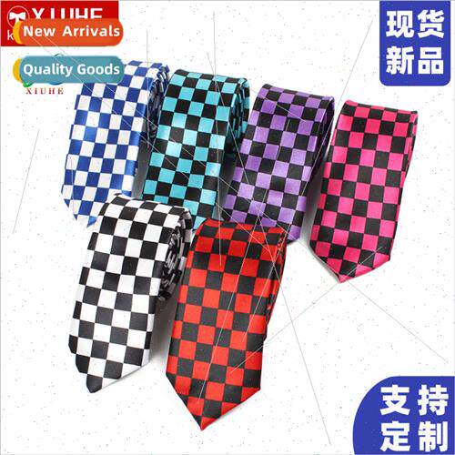 5cm polyester silk printing narrow tie men women checkerboar