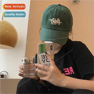 female summer big baseball hea embroidery cap top Green soft