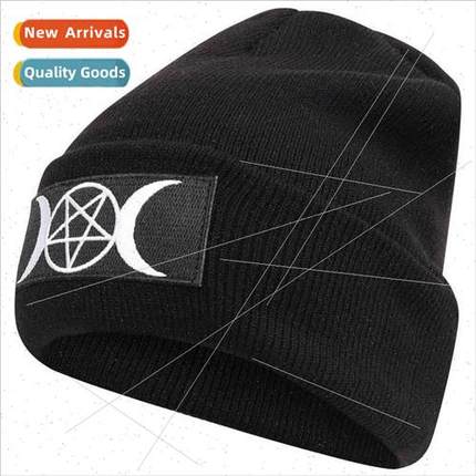 star nd GOTH beanie embroidery knted cap wicca warm pullover