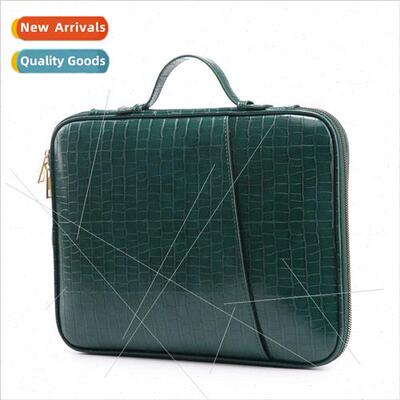 Crocodile print file handbag drop resistant multi-compartmen