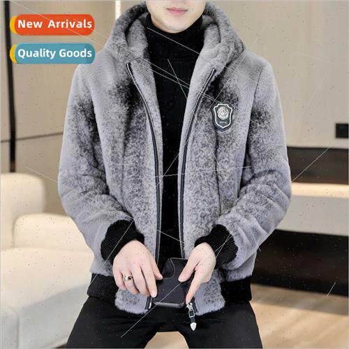 Winter thickened gold mink men coat nd fur one youth men hoo