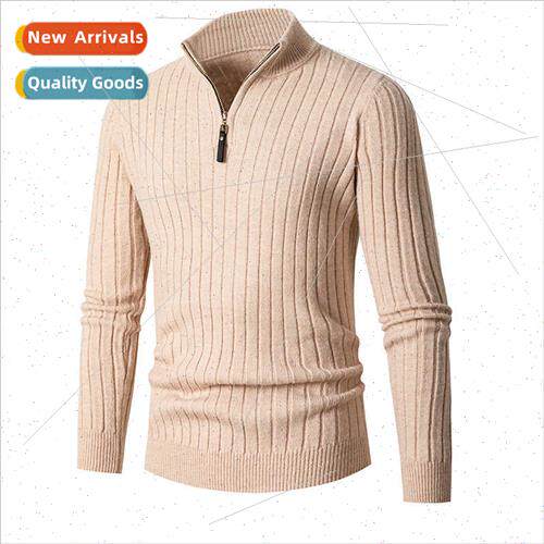 Fall winter new men long-sleeved vertical stripes half-high