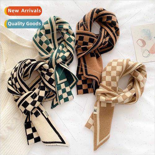 2021 new Korean  checkerboard pattern knted wool scarf fashi