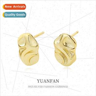 folds Europ 925 irregular female ins earrings silver texture