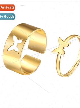 Europe new butterfly ring set ins retro creative metal geome