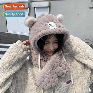 cute nec hat one all bear scarf padded Korean girls warm