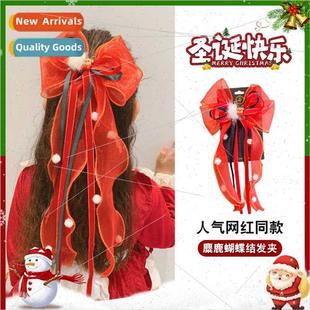 cute bow children Christmas ribbons clips tie elk hair