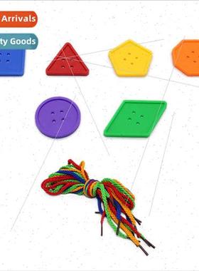Early Learning Geometric Button Threading Stringing Toys Tod