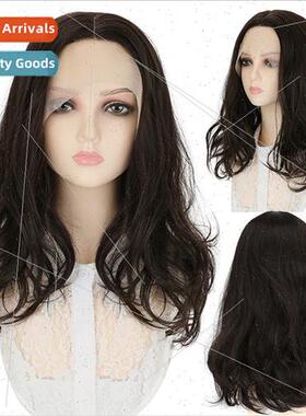 Wig female front lace hand-woven ehead parted long curly hai