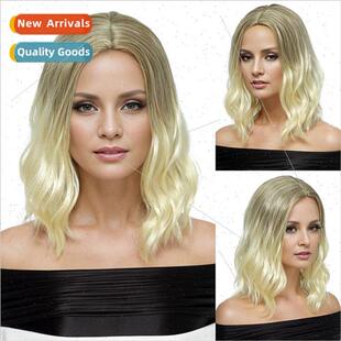 wig women beige gradient short curly hair matte high tempera