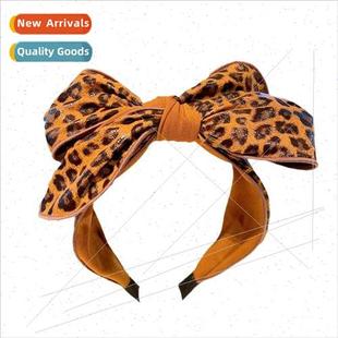 Europe leopard large bow compression headband wide Korean fe