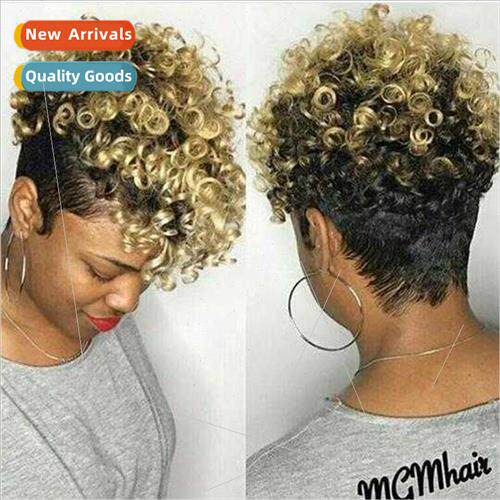 Wigs Europe wigs 适用women short hair black small curly hair