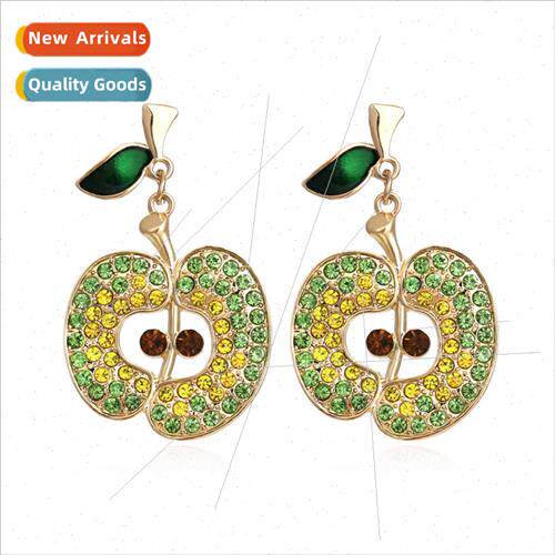 New personalized colorful diamond green apple earrings creat