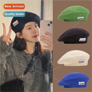 warm Autumn wool letter patch cap new beret hat