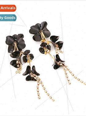 ZA exaggerated light luxury wind long flowers inlaid diamond