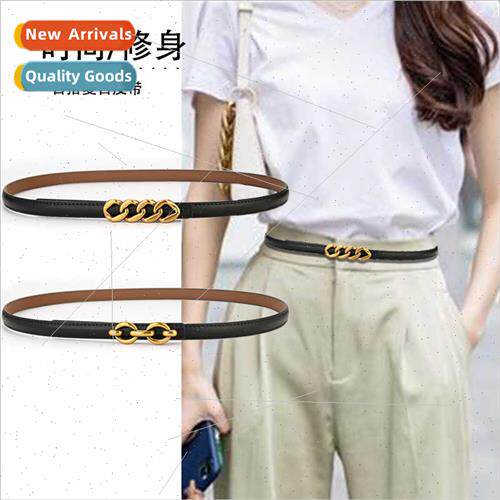 Genuine leather thin belt female dresses sub-shirt waisted v