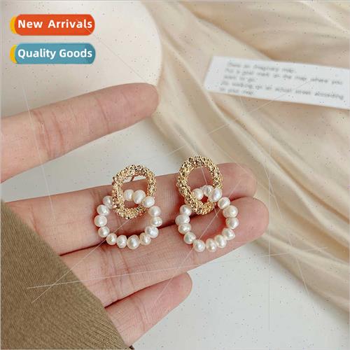 Premium double circle pearl earrings French retro fashion hu