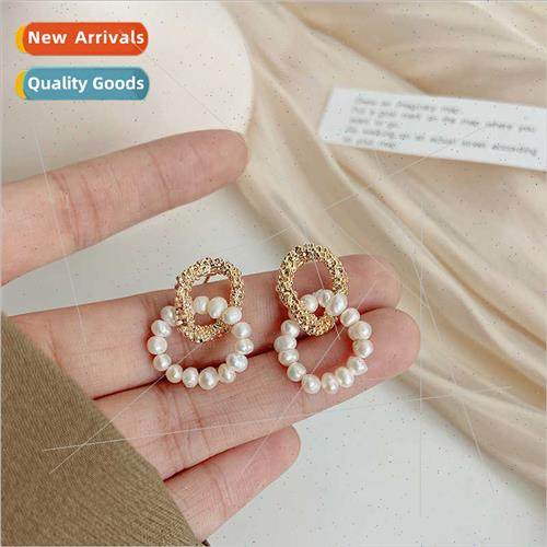 Premium double circle pearl earrings French retro fashion hu