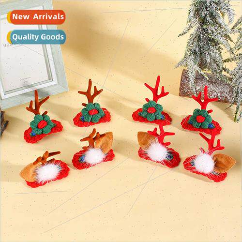 Christmas headdress elk antlers pair clips cute whe wool bal