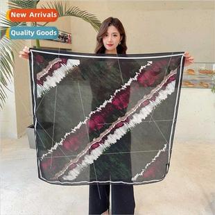 scarf simulation silk New printed square green 90cm