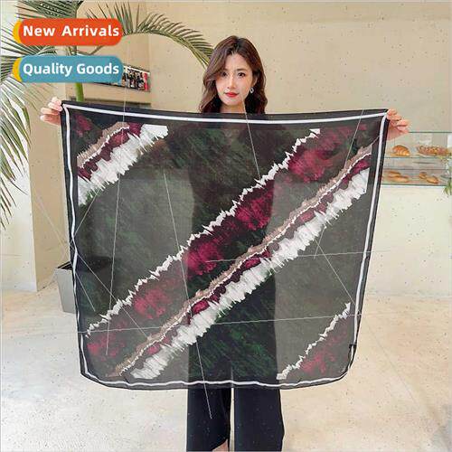 New 90cm square scarf simulation silk scarf green printed de