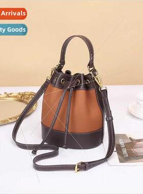 Genuine Leather Women Bag Korean che Design Drawstring ngle