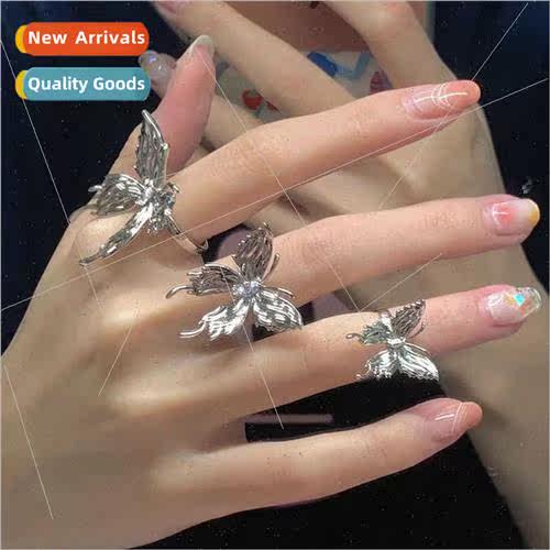 quefied butterfly open ring female ins niche pleated dark hi