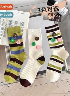 Autumn new Korean buttons decorated combed cotton women mid-