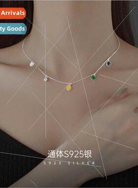 S925 silver rainbow smiley face round bead necklace women si