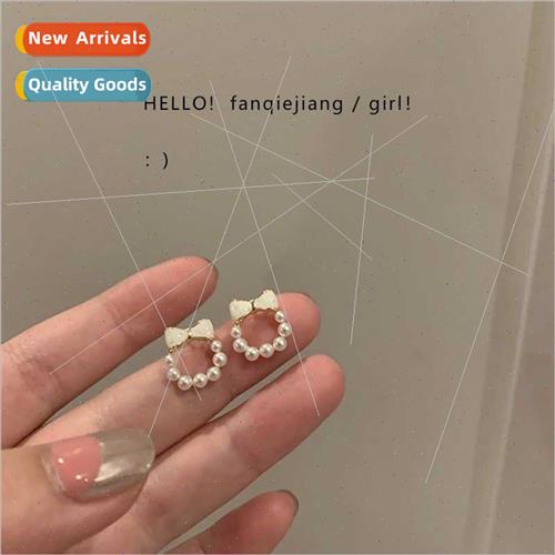 Bow tie pearl earrings female ins tide niche senior hundred