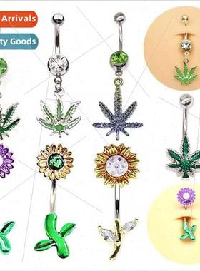 Europe Maple Belly Button Ring Moon Navel Ring Sunflower Nav