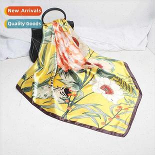 silk scarf green new floral satin squirrel women