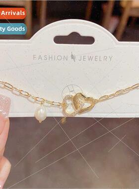 Koreasimple delicate double love heart bracelet female pearl