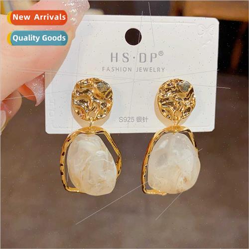 Vintage geometric resin earrings s925 silver pin niche simpl