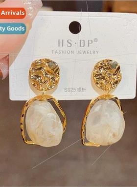 Vintage geometric resin earrings s925 silver pin niche simpl