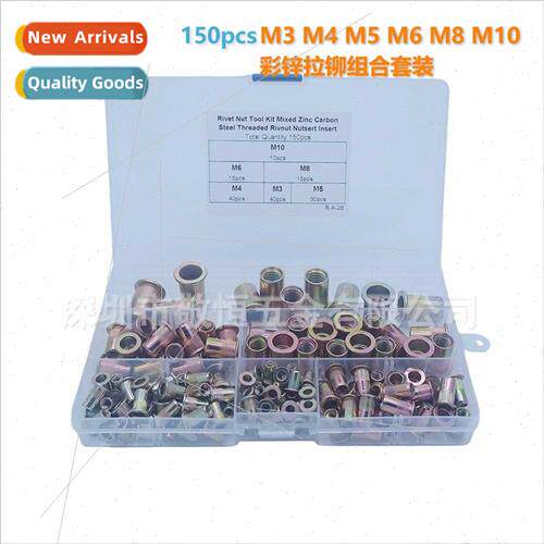 150pcs Rivet Nut M3-M10 Zinc Plated Serrated Nut Flat Head R