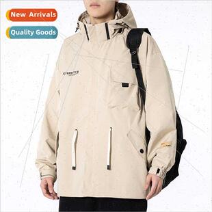 Jacket men autumn paragraph hooded work jacket men 2023 new