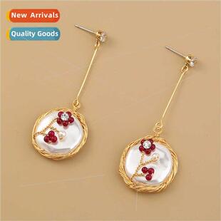 Stone Tass Europe Natural Pendant Long Round Handmade Flower