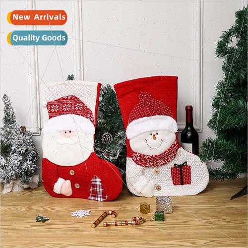 New large red whe knted Christmas socks gift bag elderly sno