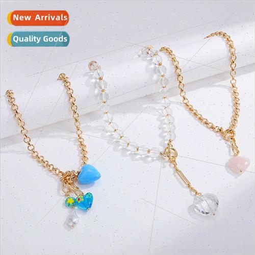 Europe Heart Y-shaped Necklace Gold-plated Semi-precious Sto