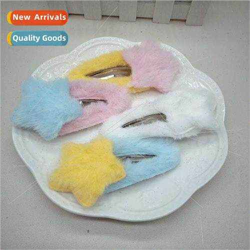 Autumn winter plush pentagram hair clips cute BB clip sweet