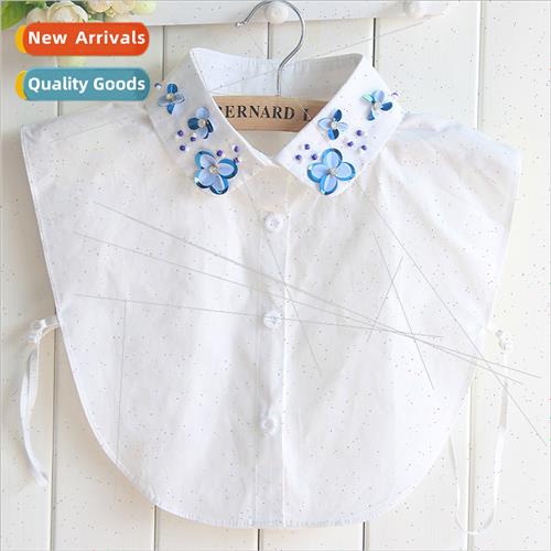 Korea Cotton Fake Collar Shirt Ladies Handmade Beaded Orchid