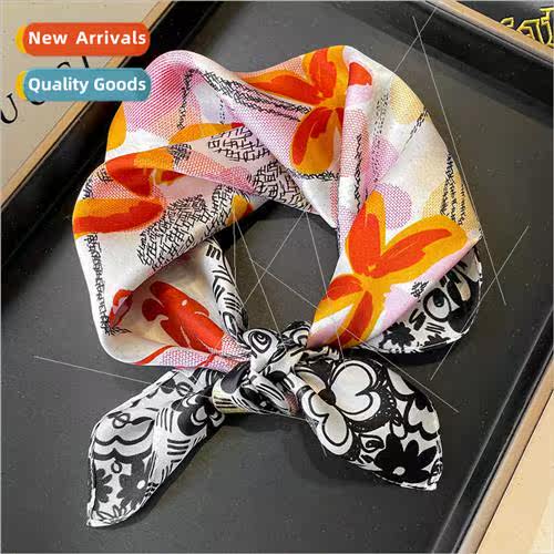 Red printed mulberry silk silk scarf women rolled edge flora