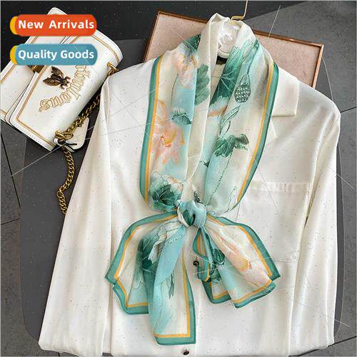 Retro lotus fashion  silk scarf female summer sunscreen saro