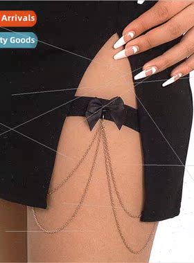 Women Elastic Stchy Strap Gold Metal Chain Black Sweet Spice